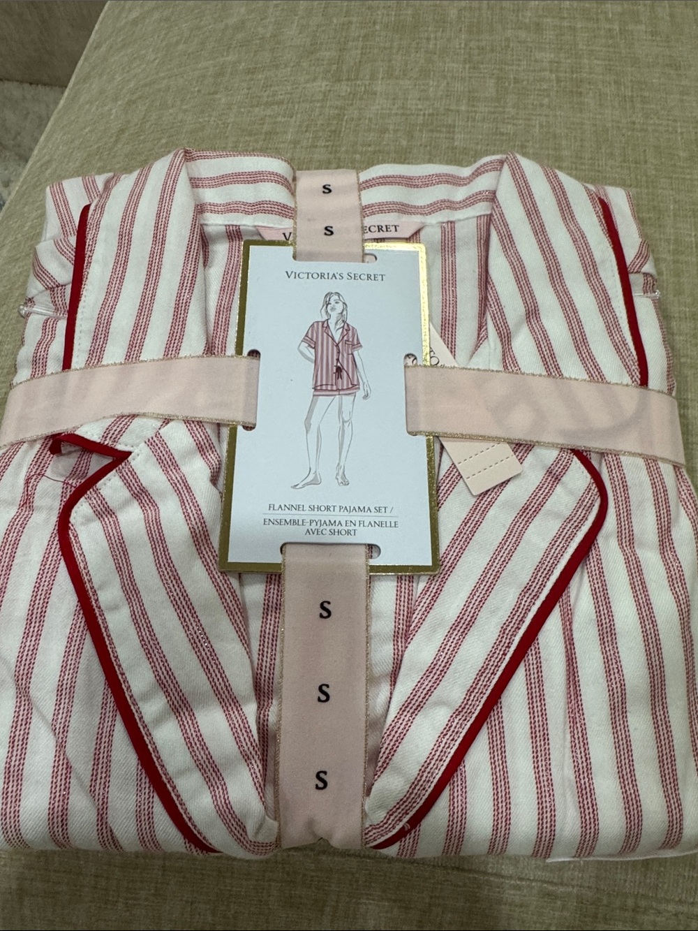 Victoria's Secret Red & White Striped Flannel Short Pajama Set
